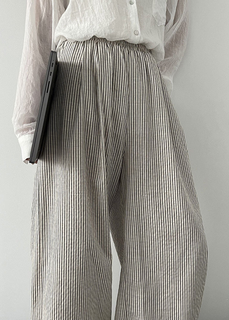 White Striped Cotton Wide Leg Pants Trousers Oversized Spring
