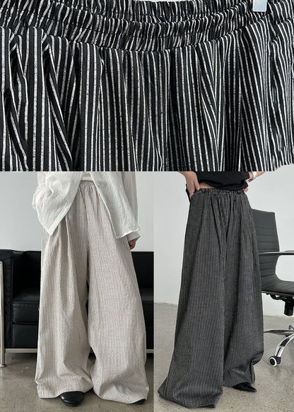 White Striped Cotton Wide Leg Pants Trousers Oversized Spring