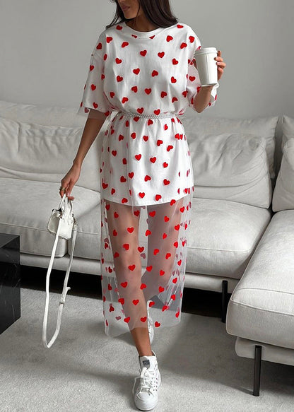 White Tulle Patchwork Summer T Shirts Dress O Neck