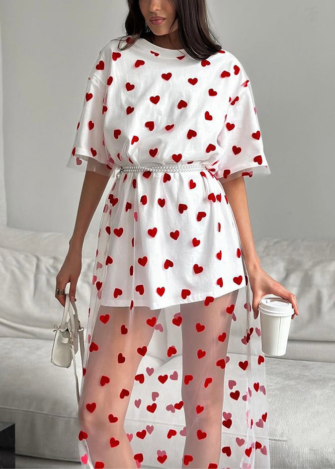 White Tulle Patchwork Summer T Shirts Dress O Neck