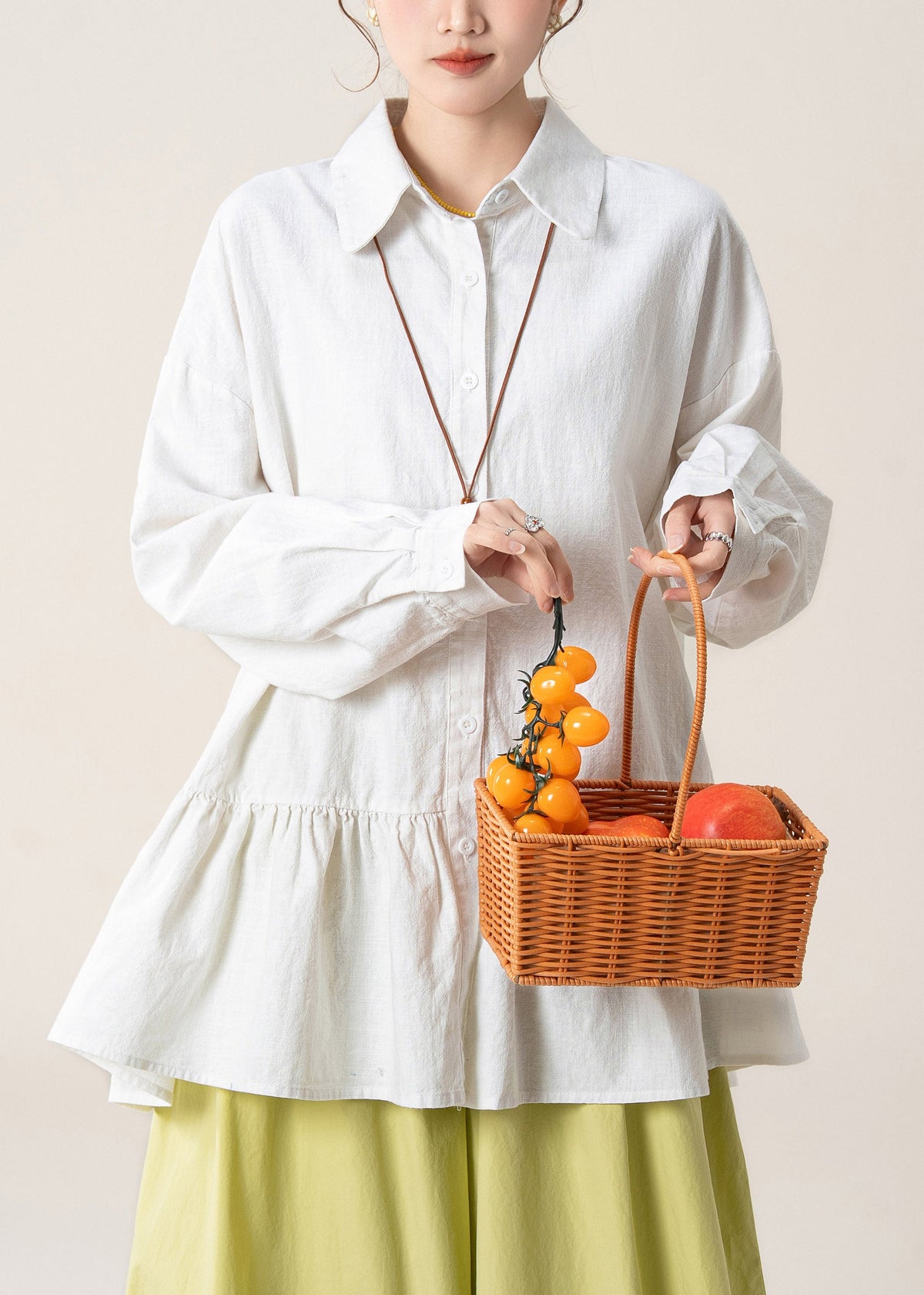 White Wrinkled Patchwork Button Tops Fall