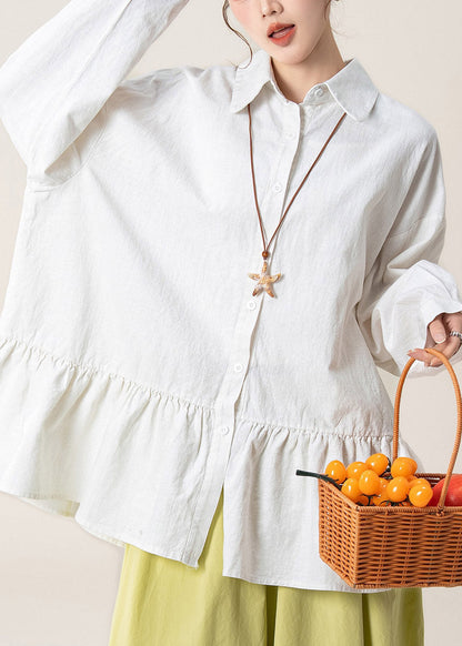 White Wrinkled Patchwork Button Tops Fall