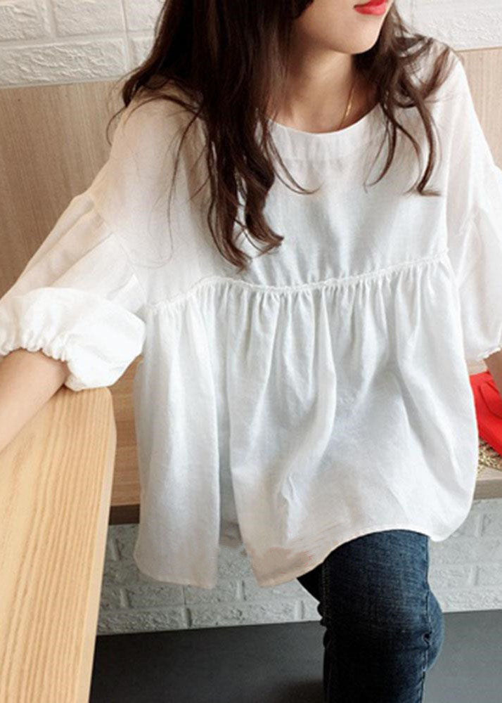 White Wrinkled Patchwork Solid Shirt Summer