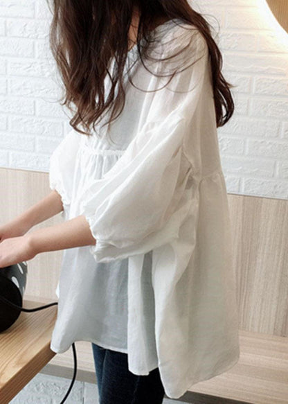 White Wrinkled Patchwork Solid Shirt Summer