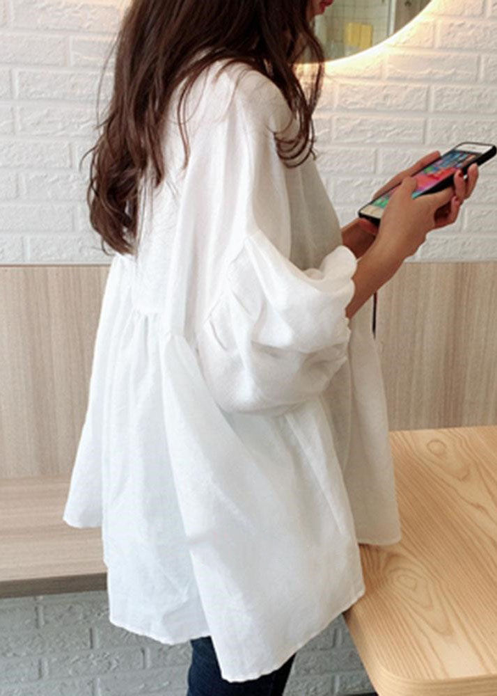 White Wrinkled Patchwork Solid Shirt Summer
