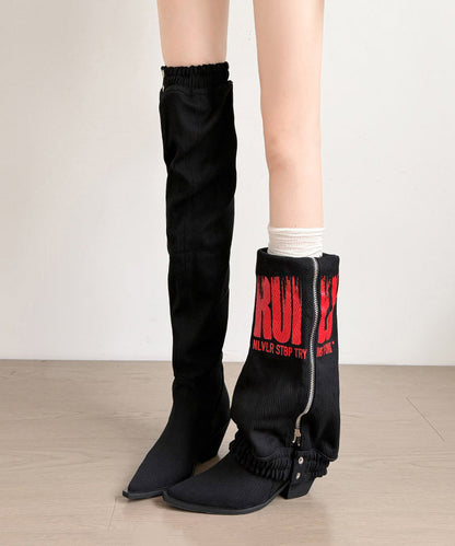 White Zippered Faux Leather Splicing Stylish Wrinkled Boots