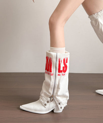 White Zippered Faux Leather Splicing Stylish Wrinkled Boots