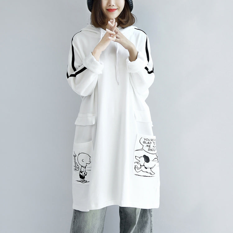 White hoodies oversized women plus size winter dresses casual pullover