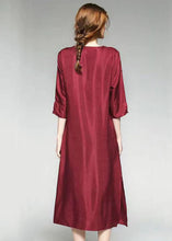 Load image into Gallery viewer, Wine Red Patchwork Silk Dress V Neck Side Open Bracelet Sleeve