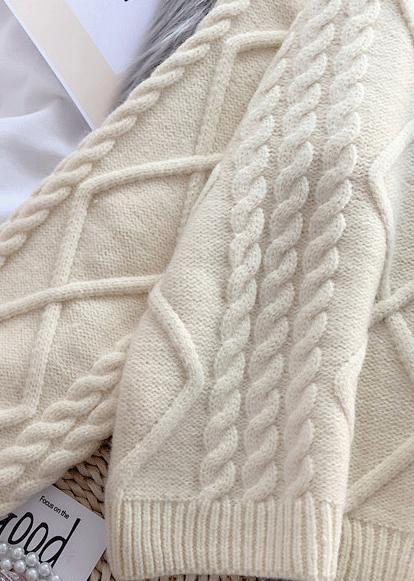 Winter beige crane tops high neck thick oversize knit sweat tops - SooLinen