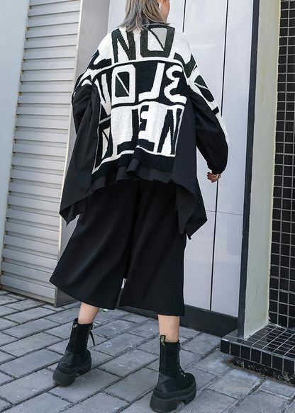 Winter black knitted t shirt casual o neck patchwork knit sweat tops - SooLinen