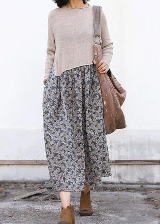 Winter o neck Sweater patchwork dresses Classy nude Mujer sweater dresses - SooLinen