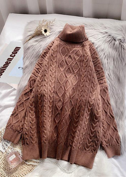 Winter rose knit tops casual high neck thick knit blouse - SooLinen