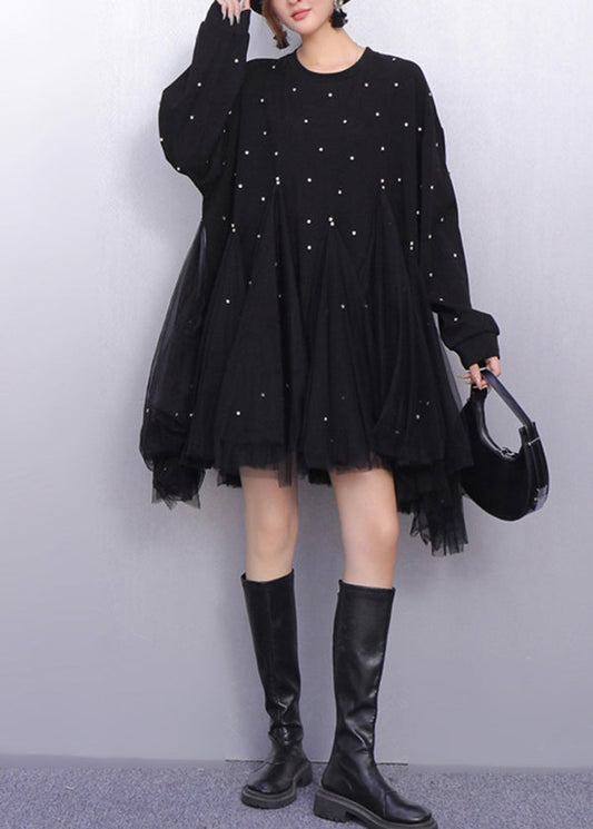 Woman Rose Dress Bead Embellishments Patchwork Tulle