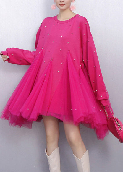 Woman Rose Dress Bead Embellishments Patchwork Tulle