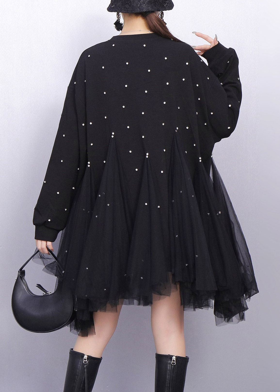 Woman Rose Dress Bead Embellishments Patchwork Tulle