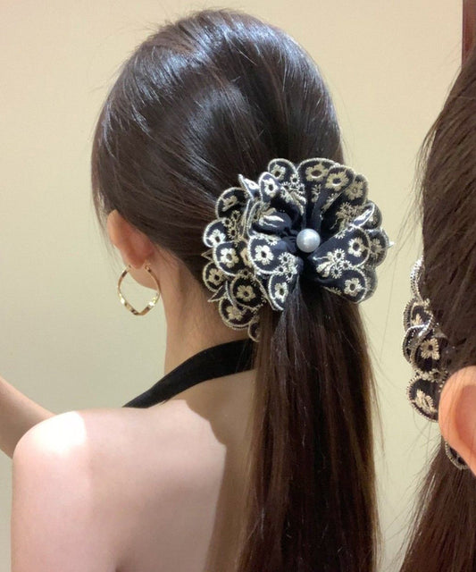 Women Alloy Embroidery Pearl Banana Hairpin