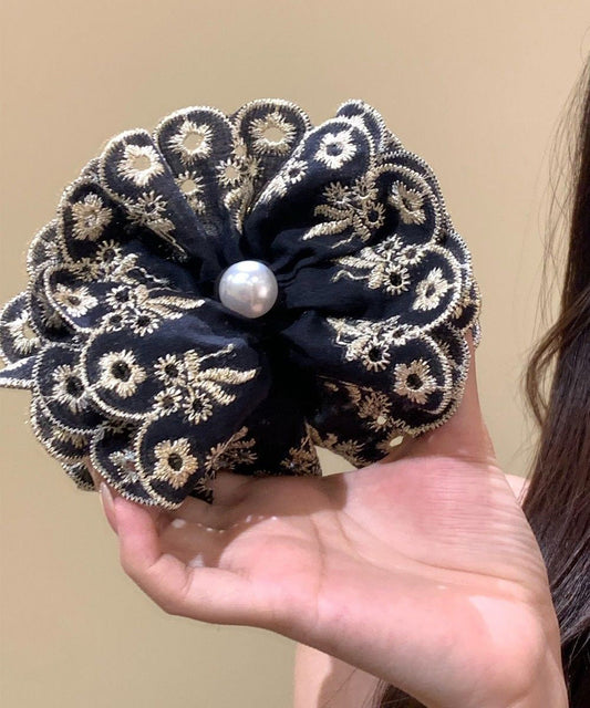 Women Alloy Embroidery Pearl Banana Hairpin