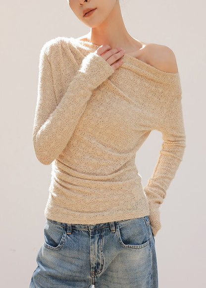 Women Apricot One Shoulder Knit Tops Spring