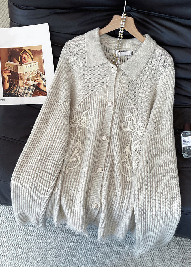 Women Apricot Peter Pan Collar Button Cozy Knit Coat Fall