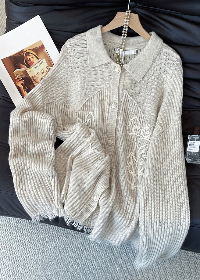 Women Apricot Peter Pan Collar Button Cozy Knit Coat Fall