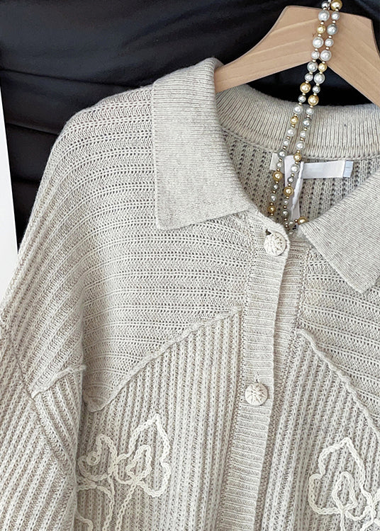 Women Apricot Peter Pan Collar Button Cozy Knit Coat Fall