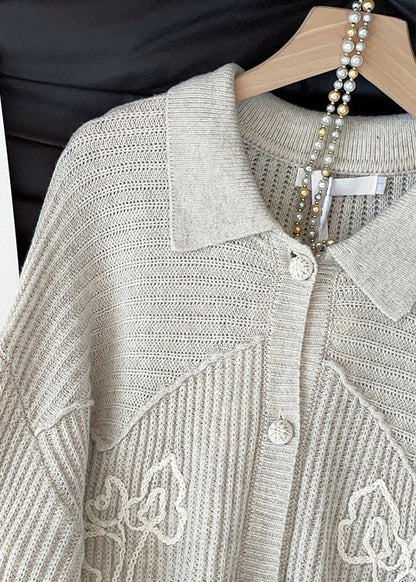 Women Apricot Peter Pan Collar Button Cozy Knit Coat Fall