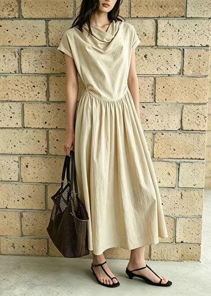 Women Apricot Tie Waist Cotton Maxi Dresses Summer