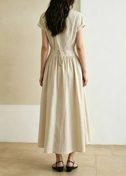 Women Apricot Tie Waist Cotton Maxi Dresses Summer