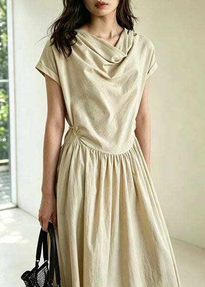 Women Apricot Tie Waist Cotton Maxi Dresses Summer