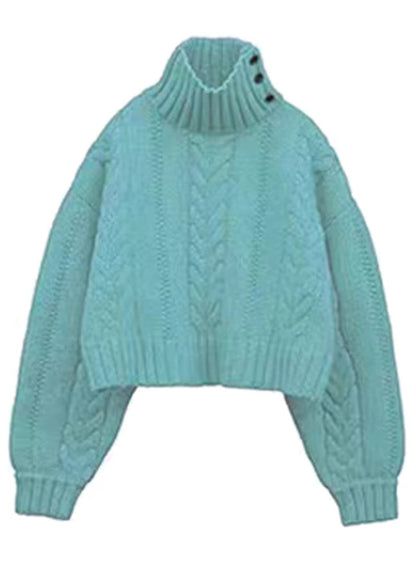 Women Apricot Turtleneck Thick Cable Knit Sweater Spring