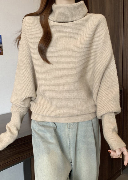 Women Apricot Turtleneck Thick Knit Sweater Winter
