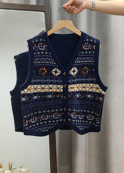 Women Apricot V Neck Button Knit Vest Tops Sleeveless