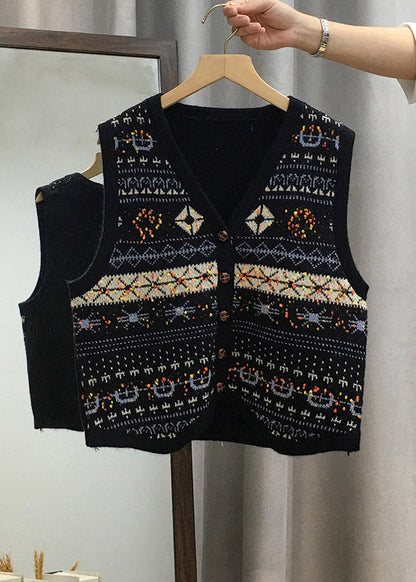 Women Apricot V Neck Button Knit Vest Tops Sleeveless