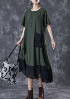 Women Army Green Cinched Patchwork Chiffon Maxi Dresses Summer