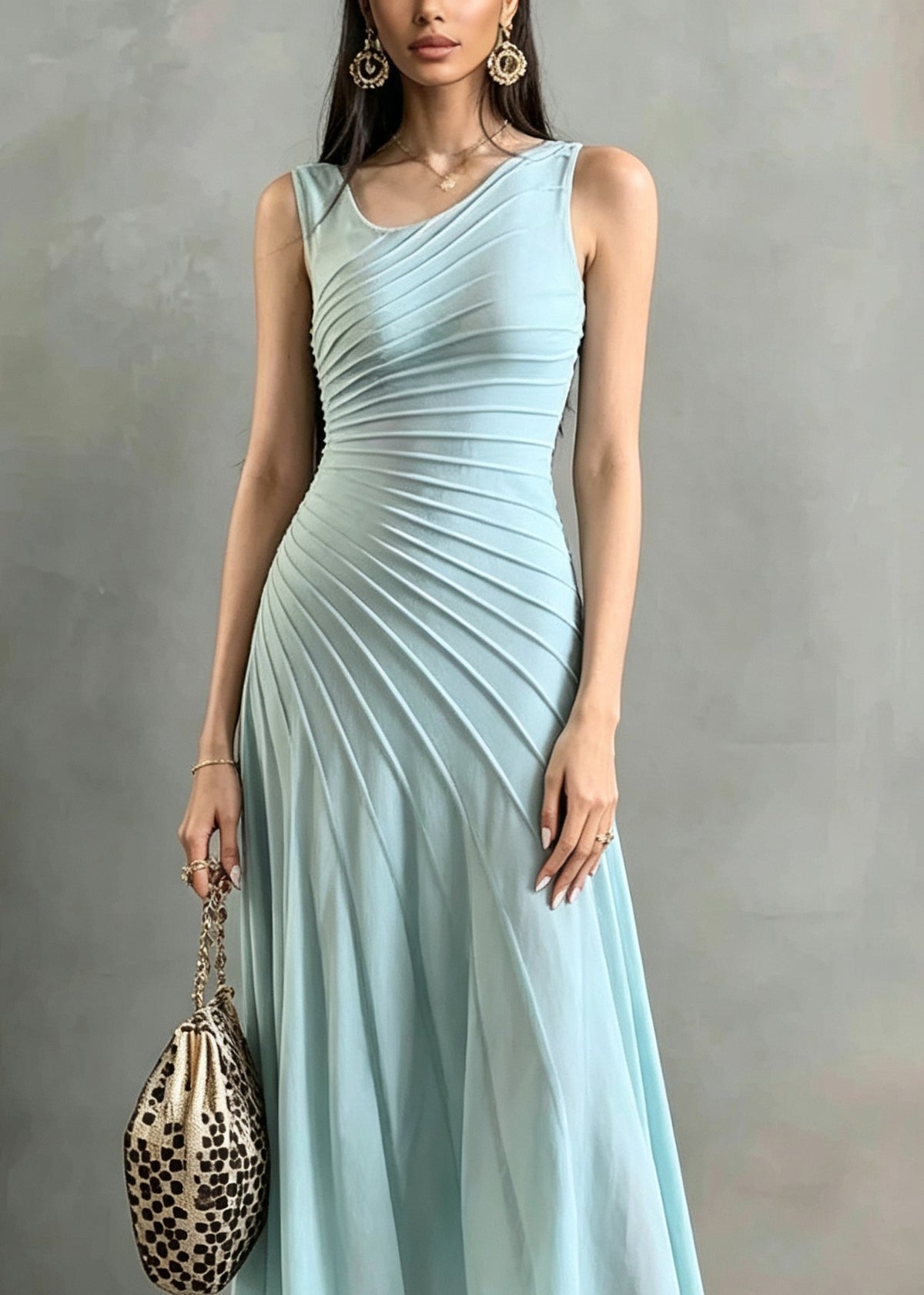 Women Asymmetrical Design Patchwork Knit Dresses Sleeveless