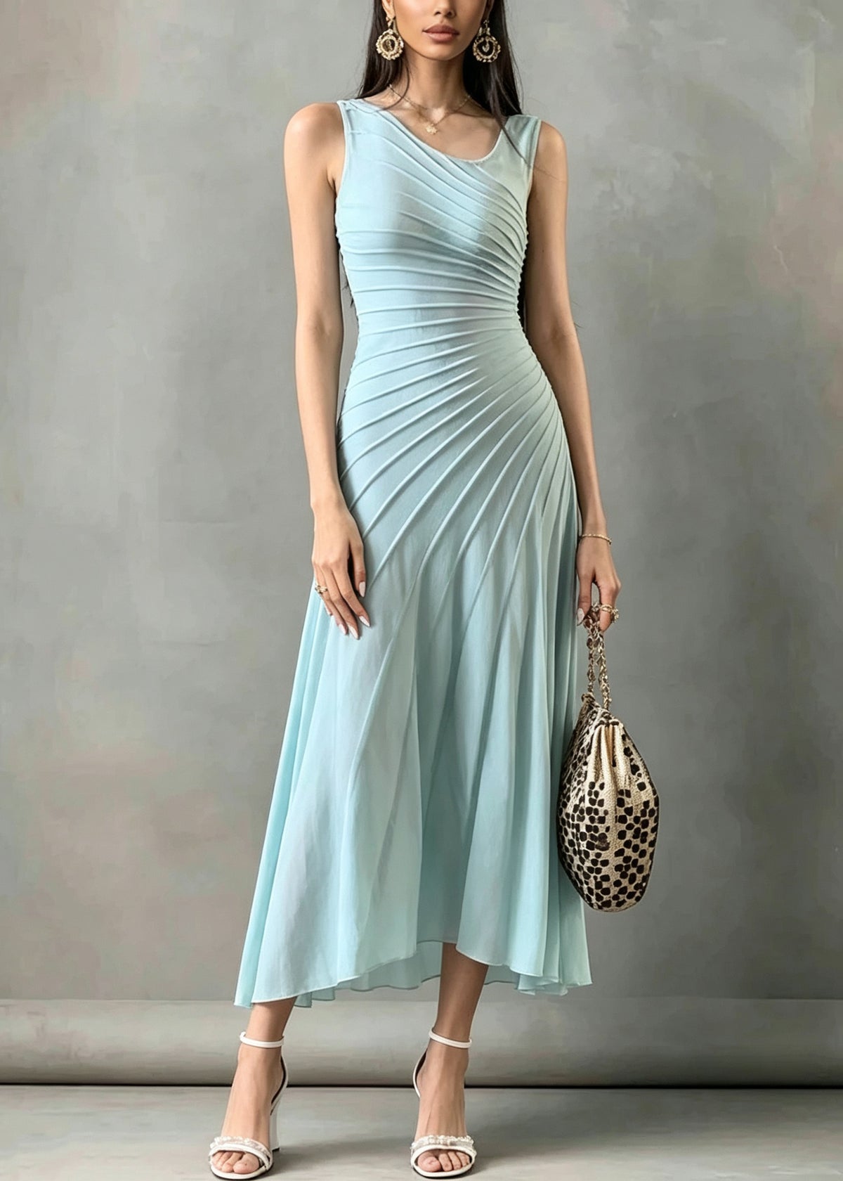 Women Asymmetrical Design Patchwork Knit Dresses Sleeveless