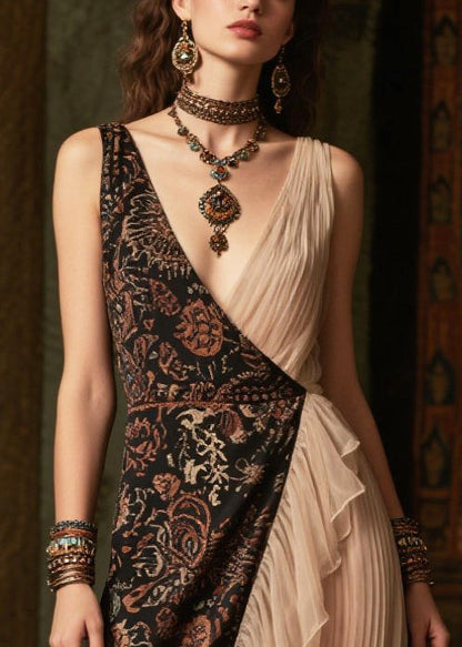 Women Asymmetrical Patchwork Ruffles Chiffon Evening Dress Summer