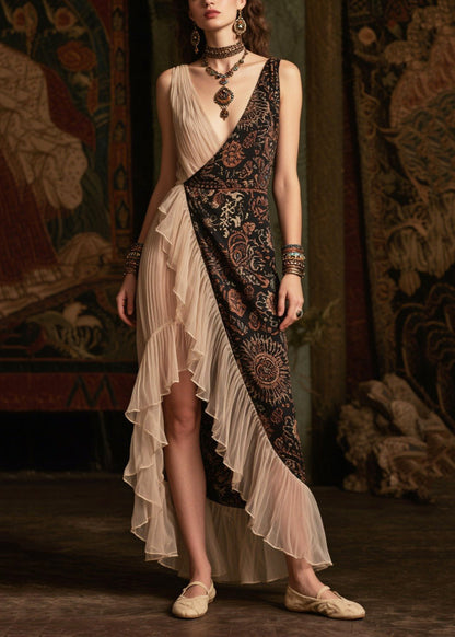 Women Asymmetrical Patchwork Ruffles Chiffon Evening Dress Summer