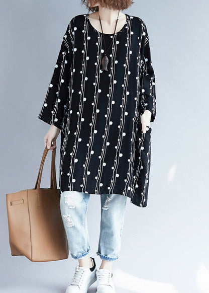Women Batwing Sleeve linen clothes 2025 Neckline black loose Dresses Summer