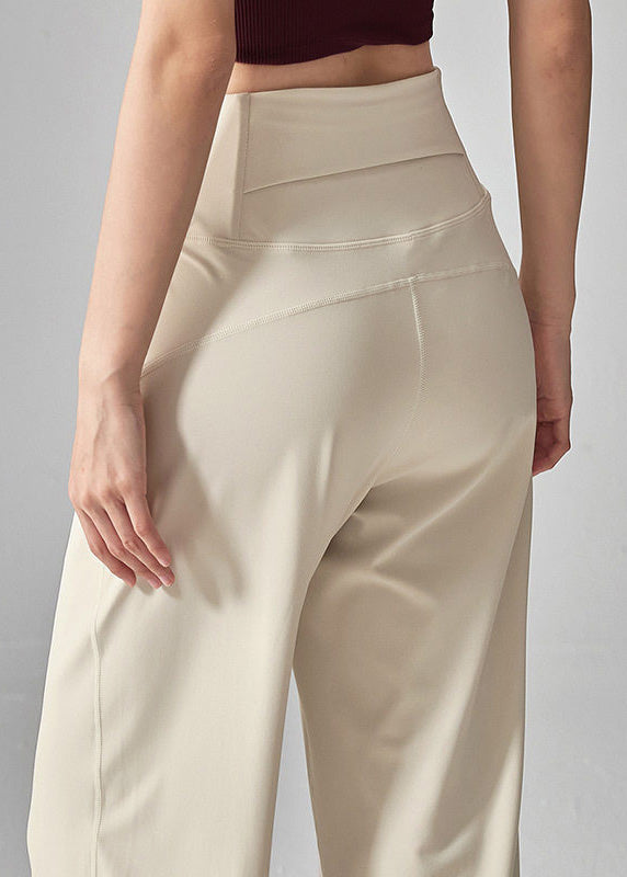 Women Beige High Waist Quick Dry Material Yoga Pants