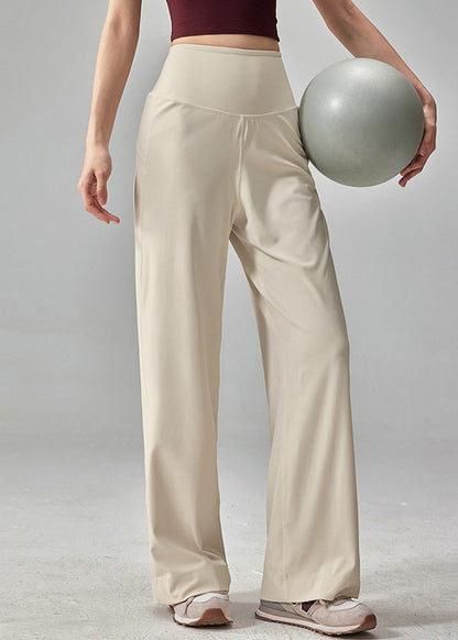 Women Beige High Waist Quick Dry Material Yoga Pants