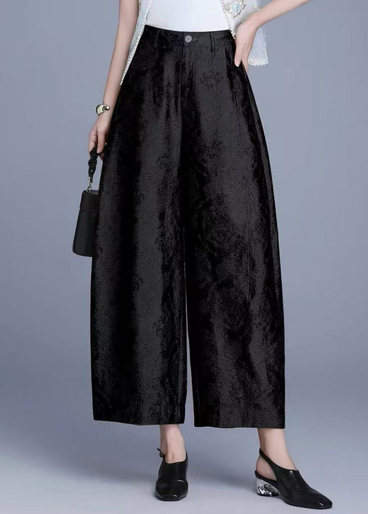 Women Beige Jacquard High Waist Wide Leg Crop Pants Summer
