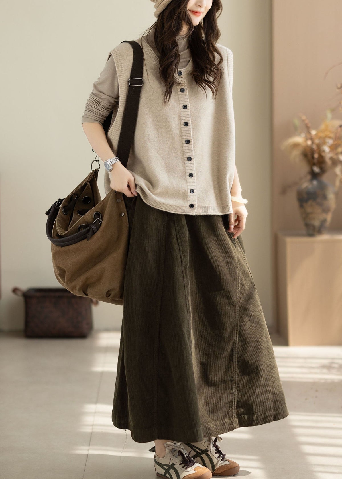 Women Beige Oversized Warm Knit Sweater Winter