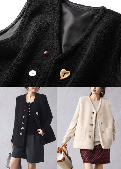 Women Beige Pockets Cozy Solid Faux Fur Waistcoat Winter