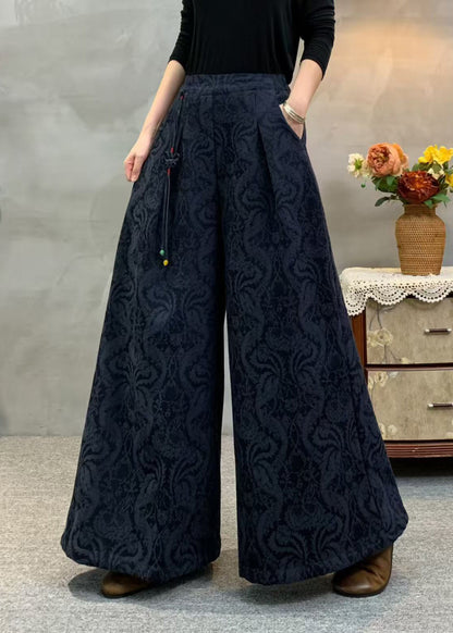 Women Beige Tassel Embroidered Warm Fleece Pants Winter