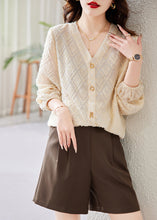 Load image into Gallery viewer, Women Beige V Neck Letter Cotton Blouses Spring