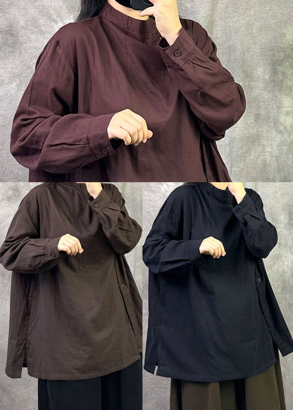 Women Black Asymmetrical Cotton A Line Shirt Top Fall