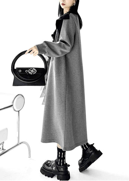 Women Black Asymmetrical Patchwork Cotton Long Dress Fall
