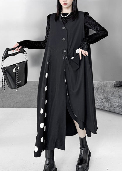 Women Black Asymmetrical Patchwork Cotton Maxi Dresses Sleeveless